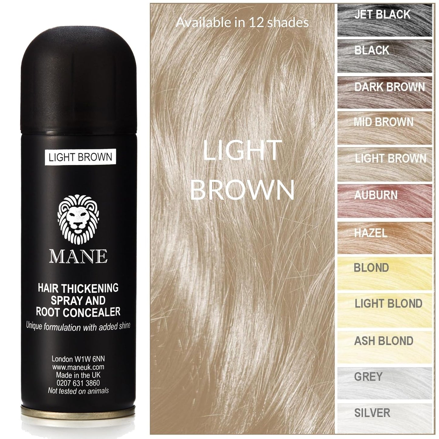 MANE Hair Thickening Fiber Spray (200 ml, Light Brown)