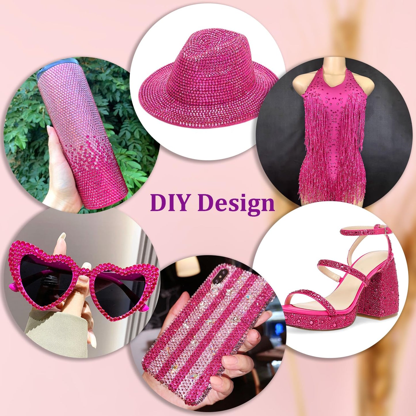 25000Pcs Resin Rhinestones with Tweezers for Crafting, Hot Pink 2-6mm Mixed Sizes Bedazzling Crystal with 3Pcs 10ml B7000 Jewelry Glue for DIY Crafts Clothing Tumblers Shoes Fabric Nail Art