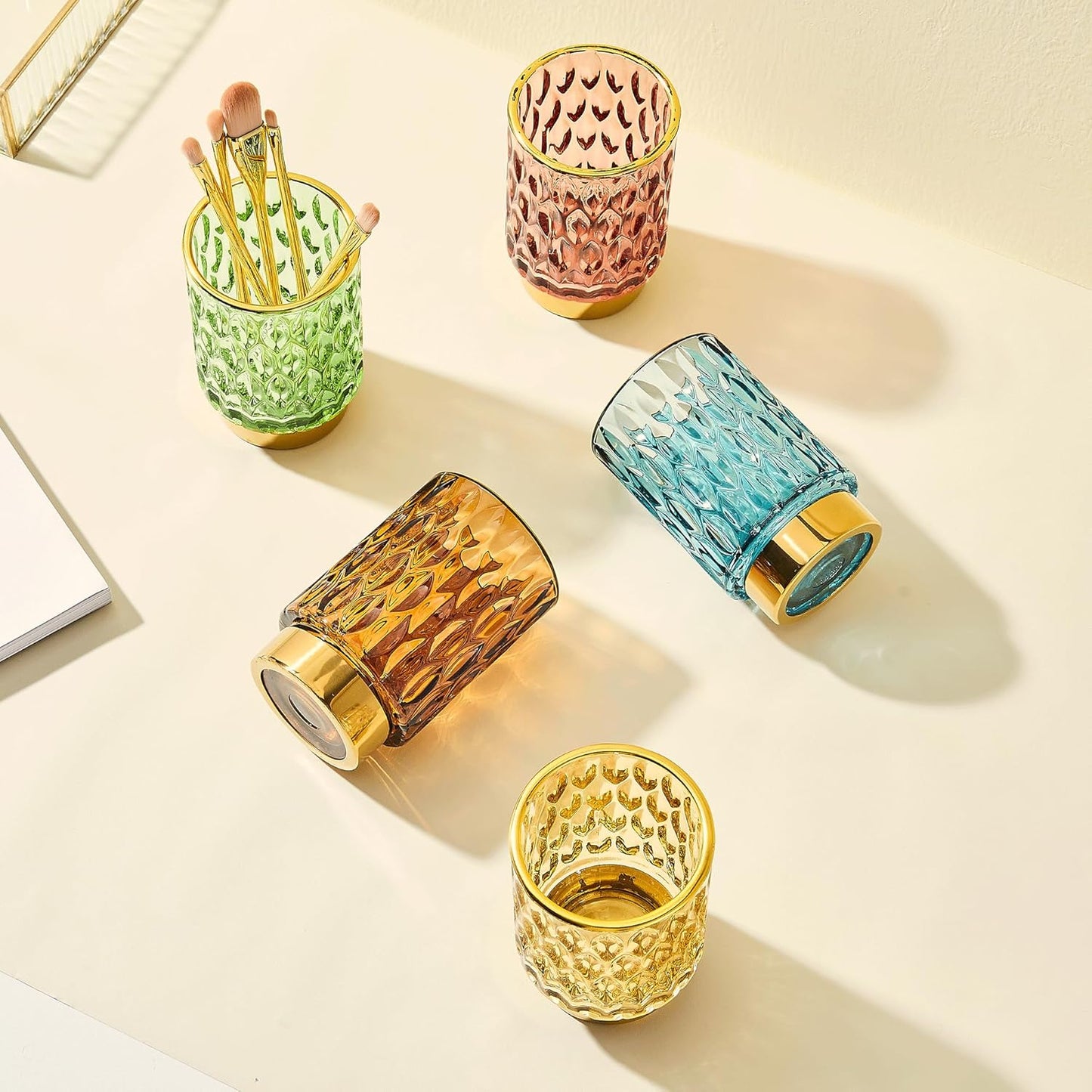 Makeup Brush Holder Organizer,Toothbrush Holders,Desk Pen Pencil Holder,Multifunctional Vintage Glass Brush Cup（A39-3-US）