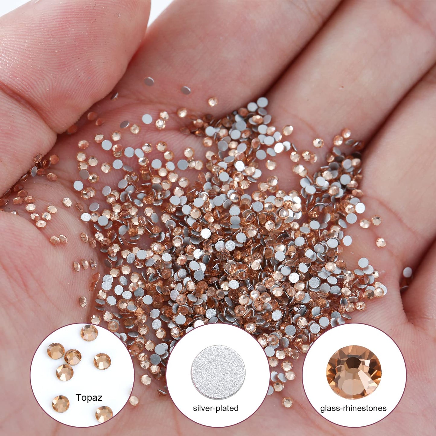 1440Pcs Champagne Crystal Rhinestones,Glass Flatback Rhinestones Mini Gemstones for Nail Face Makeup Art Crafts Clothes Decoration -(SS6,2.0mm,Champagne)