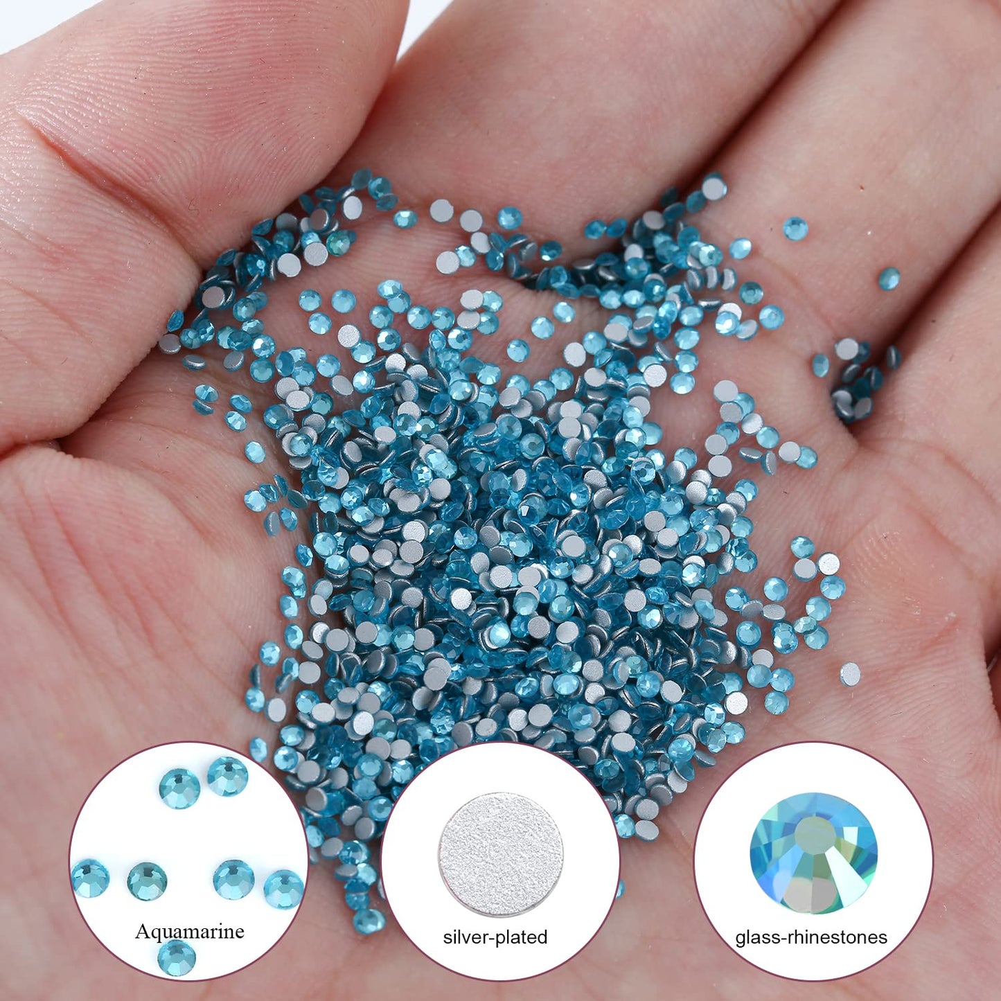 1440Pcs Aquamarine Crystal Rhinestones,Glass Flatback Rhinestones Gemstones Mini for Nail Face Makeup Art Crafts Clothes Decoration - (SS6,2.0mm, Aquamarine)