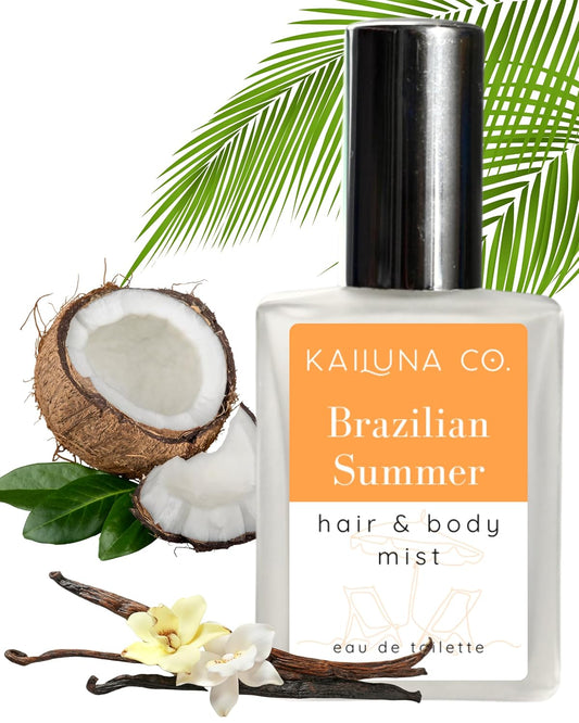 Brazilian Summer Natural Hair & Body Mist Spray Inspired by Bum Bum, Pure Essential and Fragrance Oils, Alcohol-Free, Handmade in California, 0.5Fl Oz