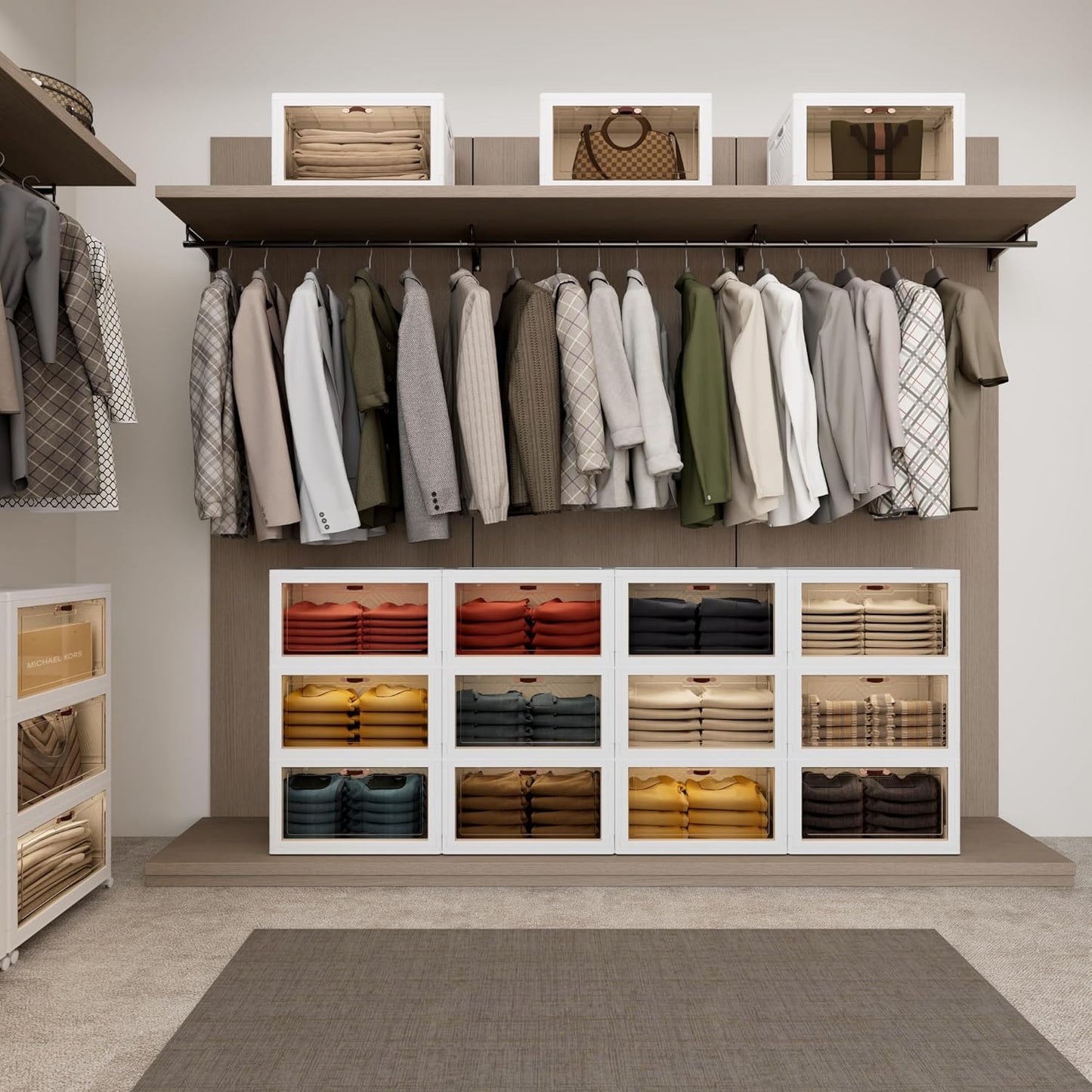 JOYMOOP Folding Storage Bins Organizer, 49.6 Quart Collapsible Storage Box with Wheels and Door, Stackble Plastic Storage Container for Clothing, Books and Sundries (XL, 12.4 Gal, 1 Tier)