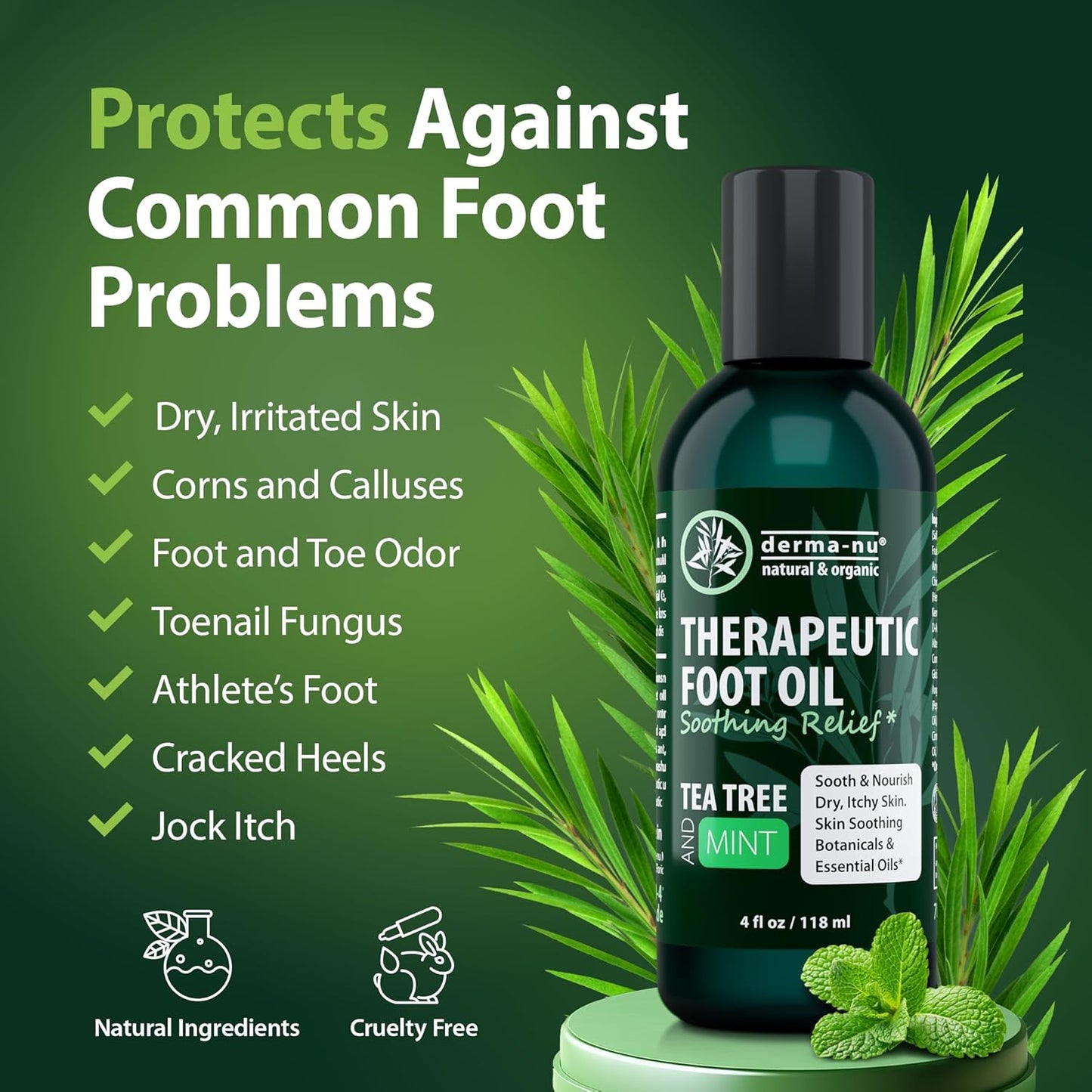 Foot and Body Oil with Tea Tree Oil - Hydrating Foot Care and Foot Spa for Cracked Heel Repair - Soothes Dry, Irritated Skin and Foot Odor - (4oz)