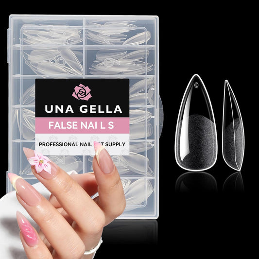 UNA GELLA Medium Stiletto Gel Nail Tips Halloween Full Cover 216Pcs Almond Shape Nails Tips Stiletto Pre etched Soft Gel Nails Tips Clear Fake False Nail Tips For Home Art Salon 12 Sizes