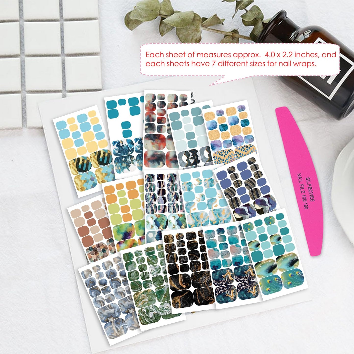 SILPECWEE 20 Sheets Toe Nail Stickers Full Nail Wraps for Toes Marble Toenail Polish Strips Gel Nail Strips Self Adhesive Toenails Polish Stickers Nail Art with 1pc Nail File