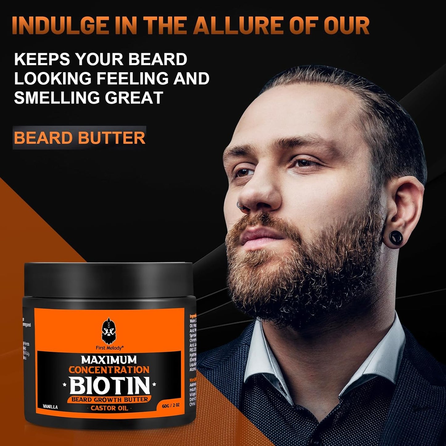 Beard Butter,Maximum Concentration Biotin,with Castor Oil and Argan & Jojoba Oils, Promotes Beard Growth, Styles, Strengthens & Softens Beards ,Unruly Beards While Relieving Itch,2 Ounce*2 (2 Pack)