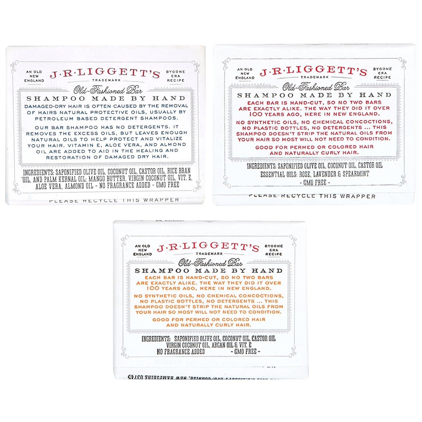 J.R.LIGGETT’S Original Formula, Moisturizing Formula and Coconut & Argan Oil Shampoo Bars - Plant-Based Nourishing Shampoo Bars for All Hair Types - Sulfate-Free for Healthy Hair - 3-Pack