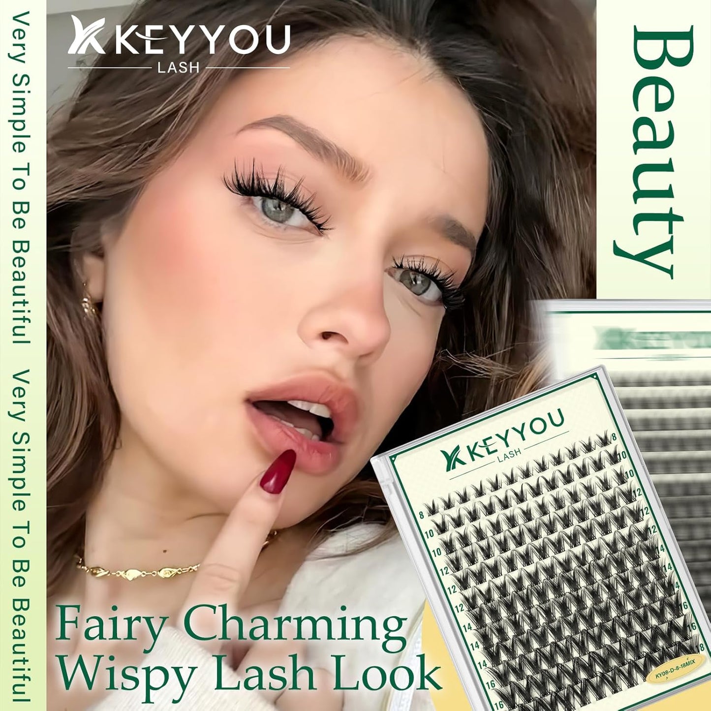 KEYYOULASH Lash Clusters Manga Lash Extension D Curl 144pcs 8-18mm Wispy Eyelash Clusters Natural Volume Eyelash Extensions Individual Lashes DIY at Home(KY08,D-8-18MIX)
