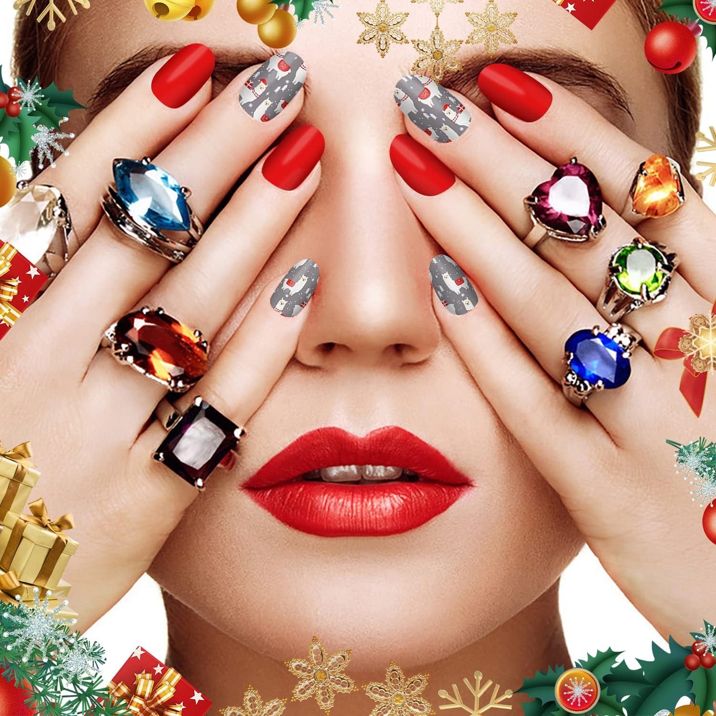 DANNEASY 16 Sheets Christmas Nail Wraps for Women Nail Polish Strips Self Adhesive Nail Polish Stickers Stick on Nails Gel Nail Strips for Nail Art Accessories (Mix Solid Series)