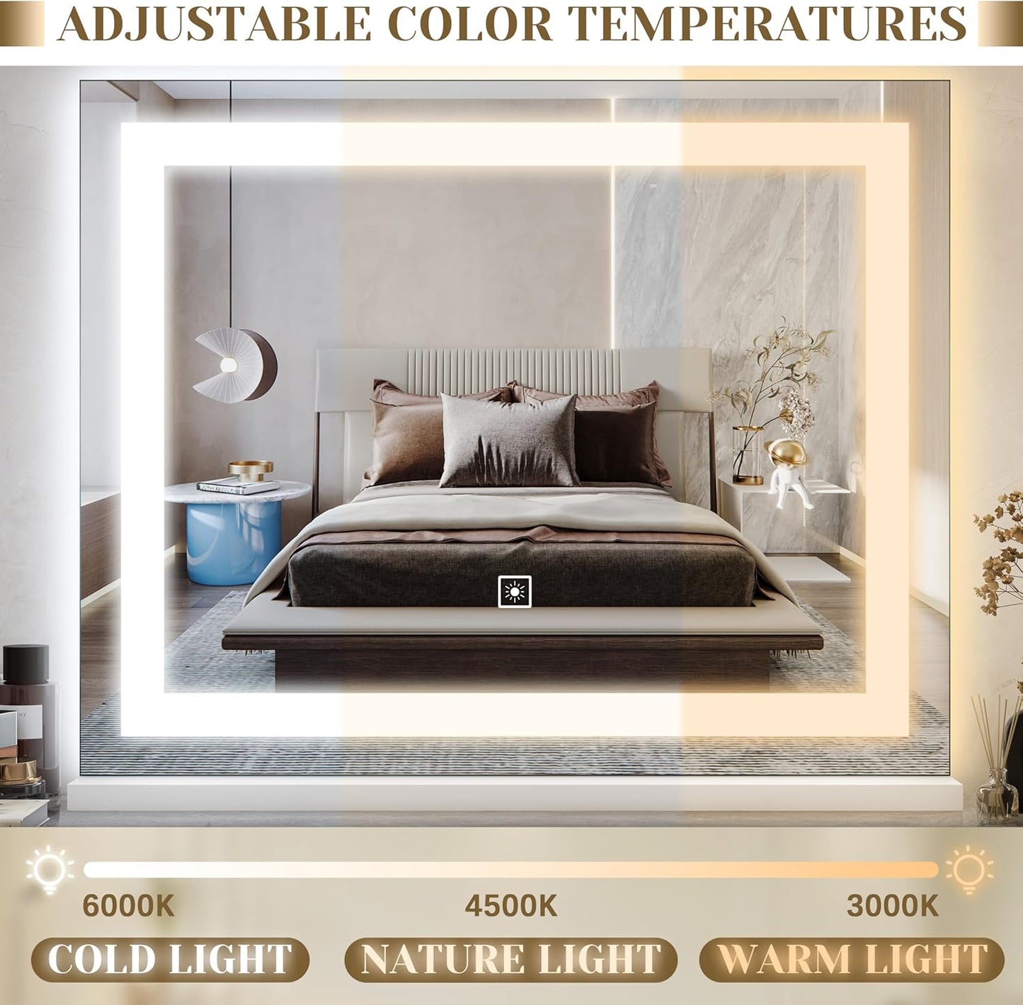 Lighted Vanity Mirror with Lights, LED Makeup Mirror with 3 Color Modes, Touch Dimming, Wall Mountable & Tabletop, Dressing Room Mirror with 10X Magnification, 22x19 Inch, White