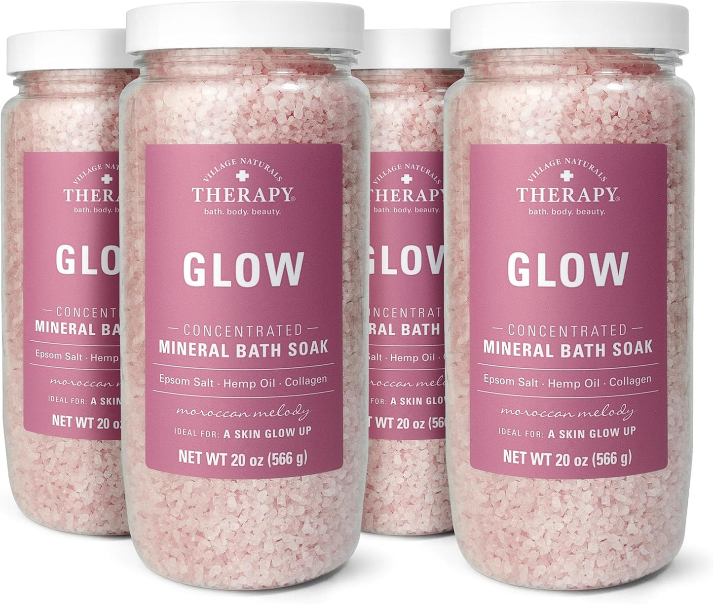 Village Naturals Therapy Glow Concentrated Mineral Bath Soak, Moroccan Melody Scent, 20 oz, Pack of 4