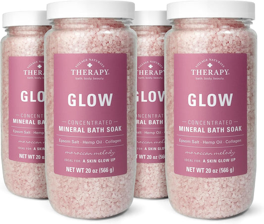 Village Naturals Therapy Glow Concentrated Mineral Bath Soak, Moroccan Melody Scent, 20 oz, Pack of 4