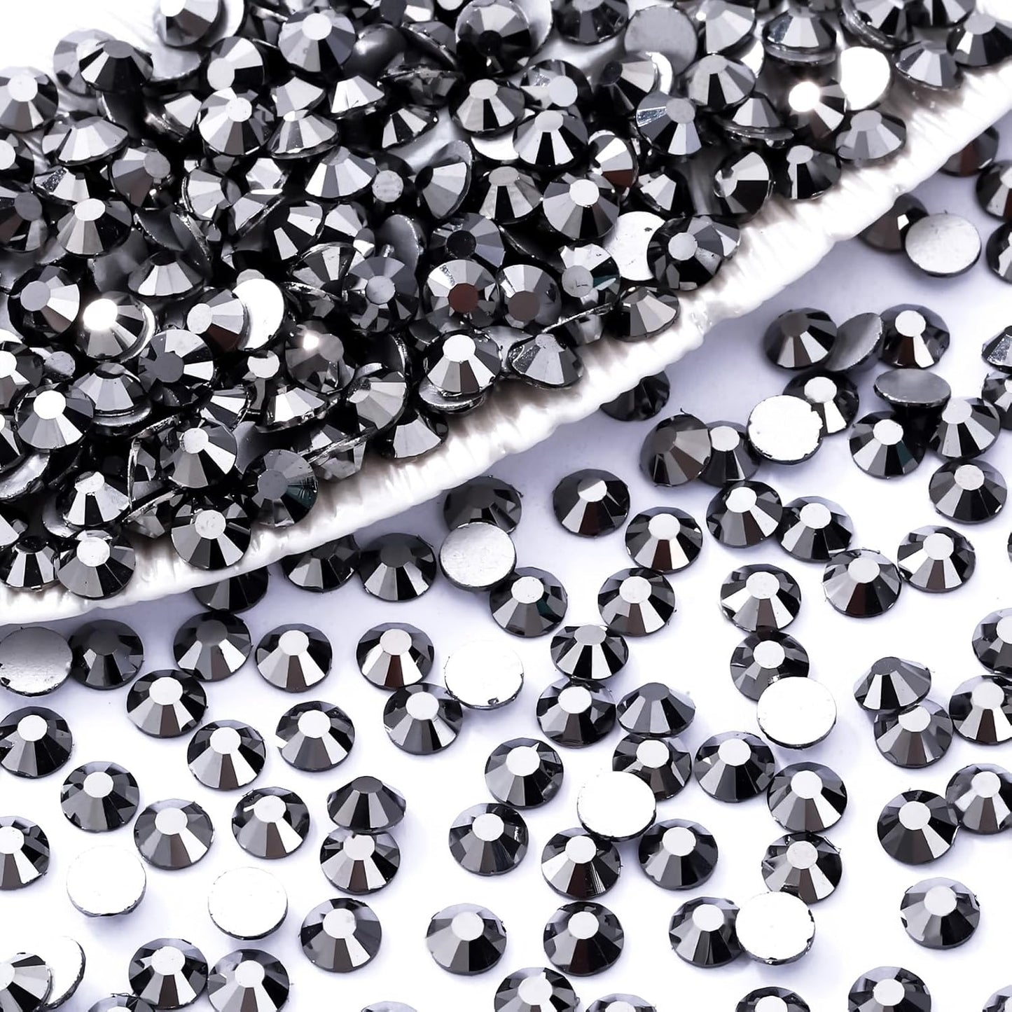 Black Hematite Flatback Rhinestones, Glass Rhinestones for Nail Art and Craft, Glue Fix, Loose Crystal Gemstones(Black Hematite, SS30, 288pcs, 6.4-6.6mm)