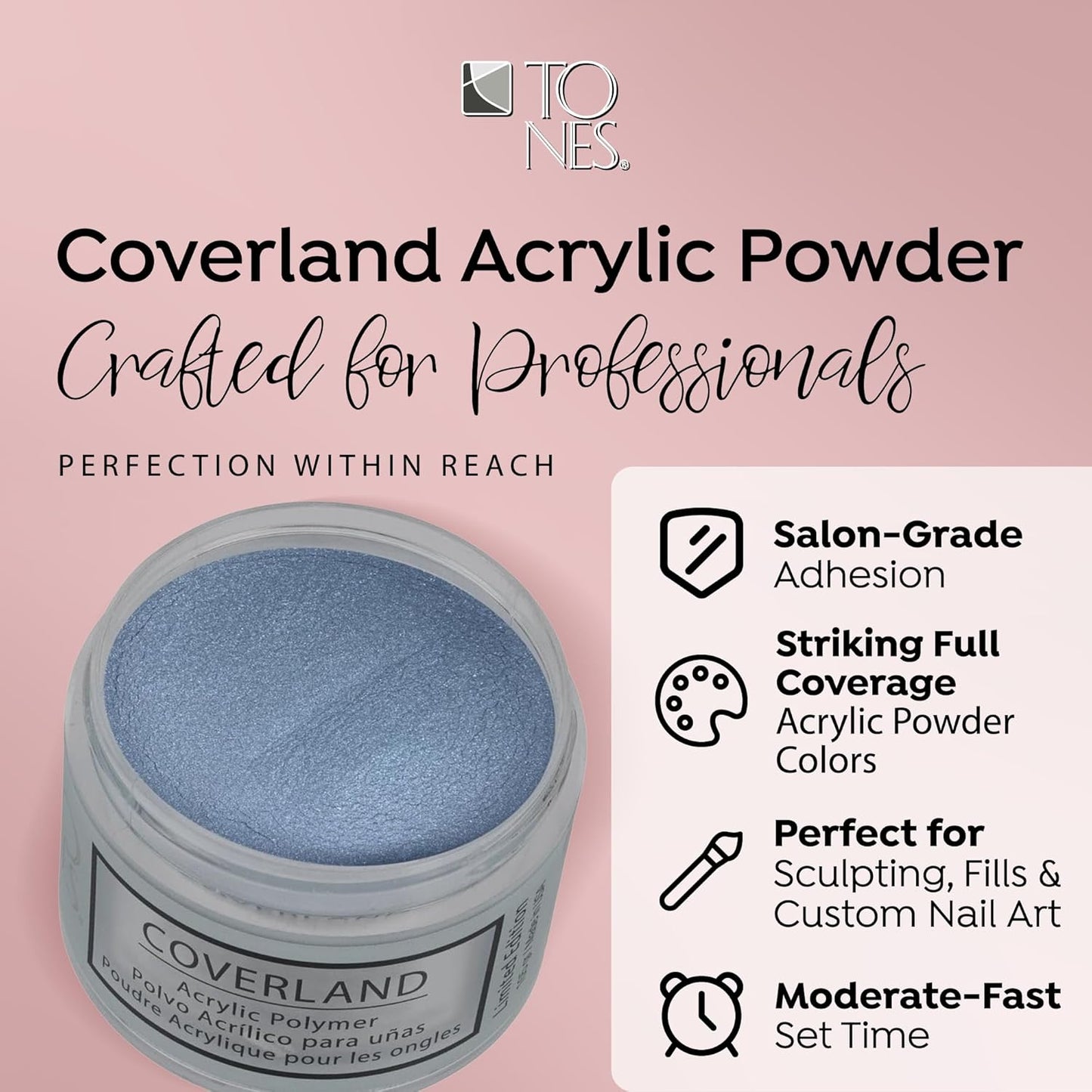 Tones Coverland Acrylic Nail Powder "Melted Metals" - Limited Edition Acrylic Powder for Nail Design, Sculpting, and Masking Nail Bed Imperfections - Professional Acrylic Nail Supplies - (1.5 Oz)