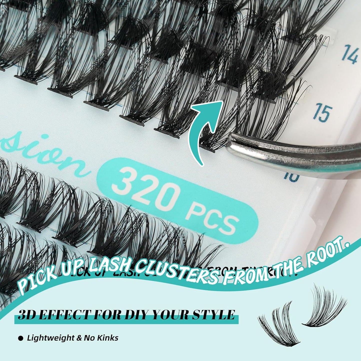 Lash Extension Kit 320Pcs,DIY Individual Lashes Clusters Kit,Lash Bond And Seal,Lash Remover For Eyelashes Extensions,Lash Applicator Tool For False Eyelash Cluster Kit At Home(40D50D,D-Mix9-16mmKit)