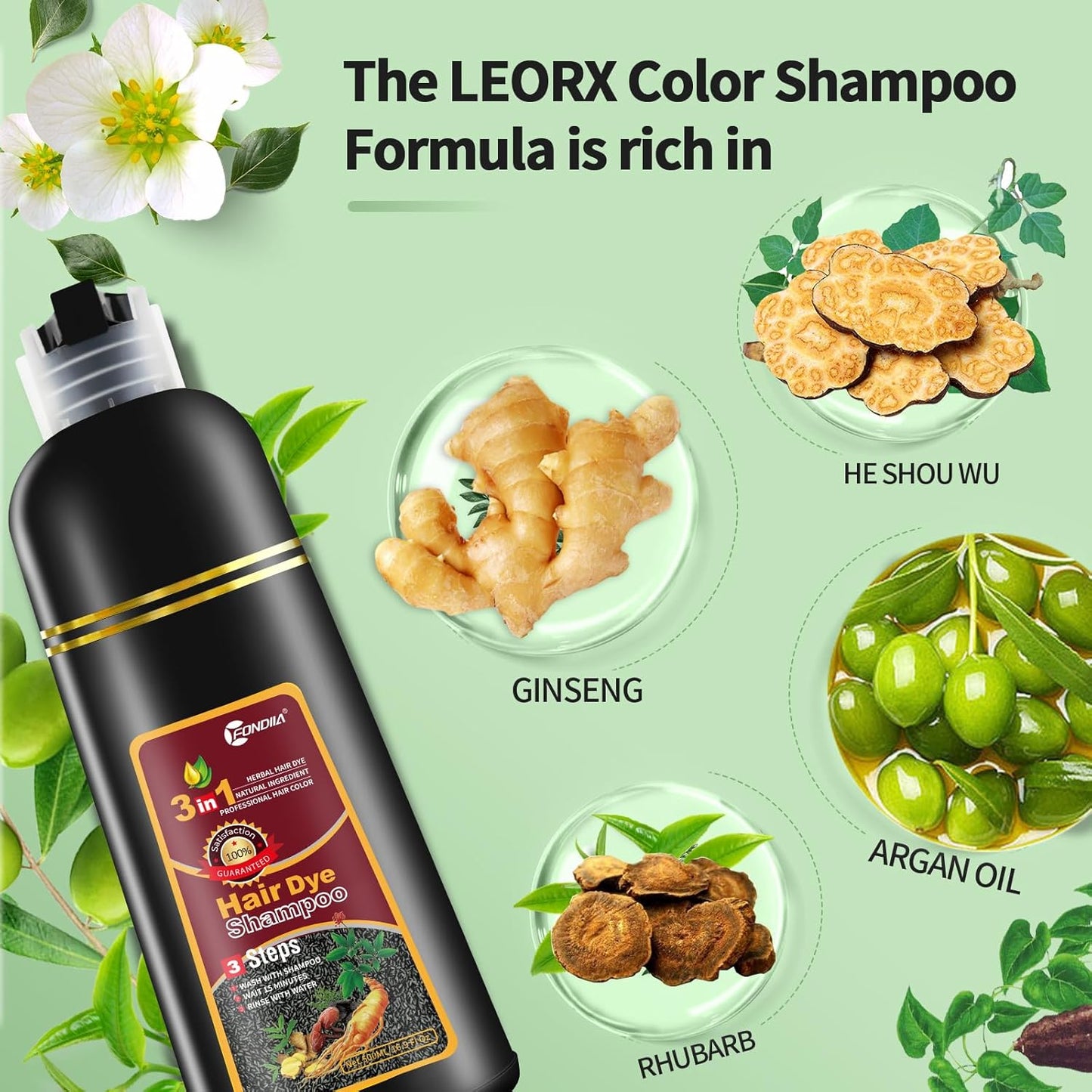 leorx Hair Dye shampoo, Chestnut Brown 3 In 1 Color Shampoo Instant Herbal Coloring Shampoo Refresh Hair For Women&Men - Tintes Para El Cabello Profesional