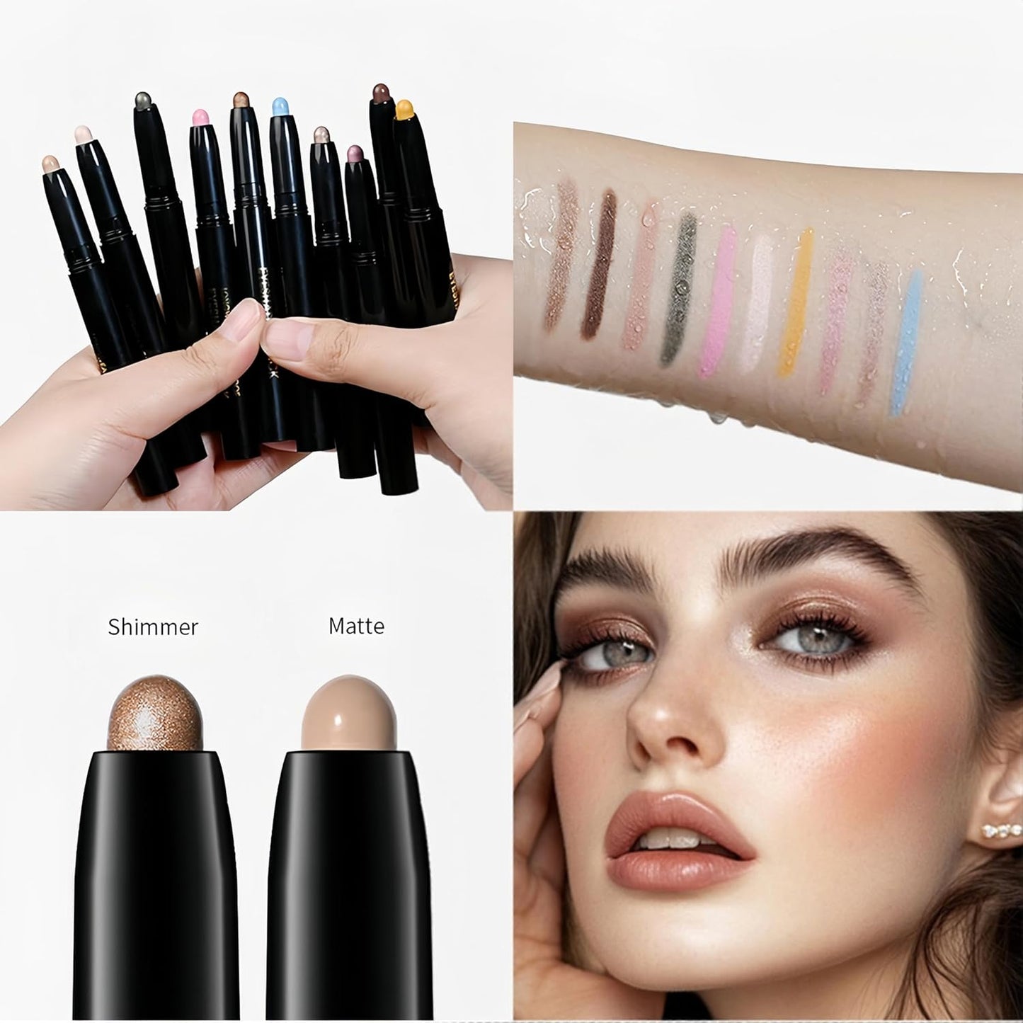 MAEPEOR 10 Colors Cream Eyeshadow Stick Silky Smooth Matte Shimmer Eyeshadow Pen Waterproof and Long Lasting Shadow Pencil for Girls and Women (Color 10)