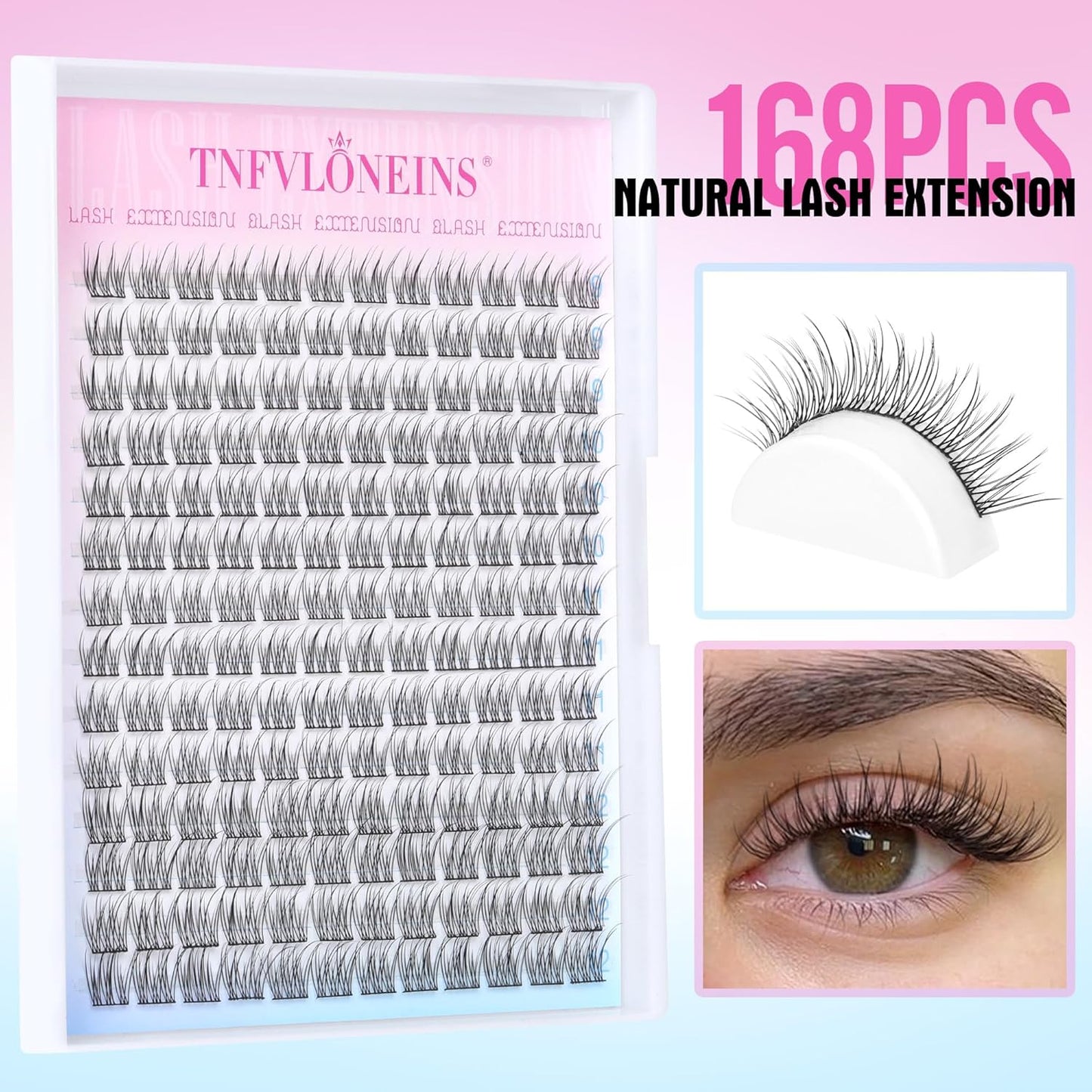 Natural Lash Clusters Wispy Eyelash Extension 168Pcs Cluster Lashes Extensions Natural Individual Lashes 9-12mm Eyelash Clusters DIY Korean False Eyelashes by TNFVLONEINS