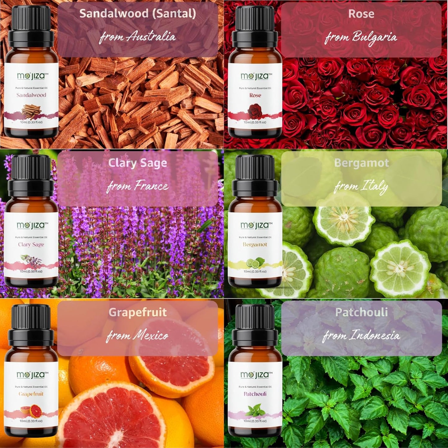 MO'JIZA Pure Aromatherapy Essential Oils Gift Set, 20 Oils-Sandalwood, Rose, Bergamot, Patchouli, Grapefruit, Clary Sage, Jasmine, Lavender, and More, 10ml Each. Certified Kosher, Vegan & Cruelty Free