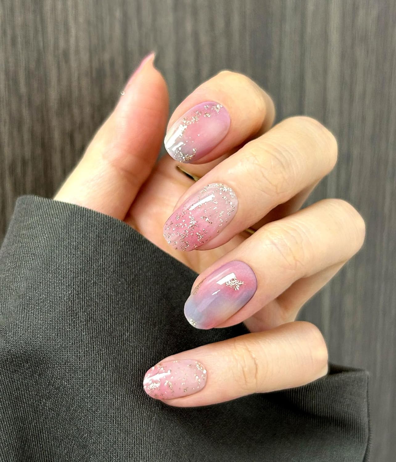 Nail Polish Strips - 22 Pcs Salon Quality Gel Nail Stickers - Long Lasting Wraps (Iridescent Jellfish Pink&Blue)