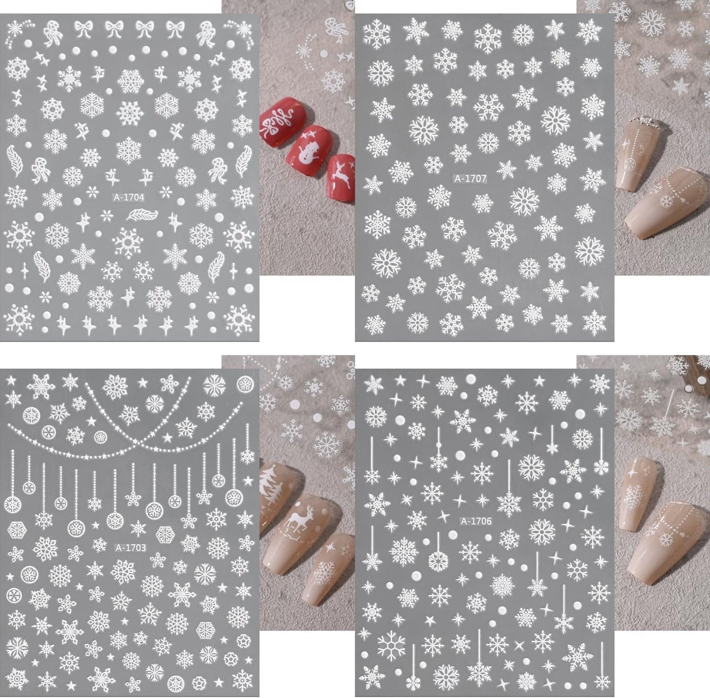 12 Sheets Christmas Nail Art Stickers 3D Holiday Stickers Self Adhesive Christmas Nail Decals Snowflake Art Supplies Decoration Accessories for Women & Girls