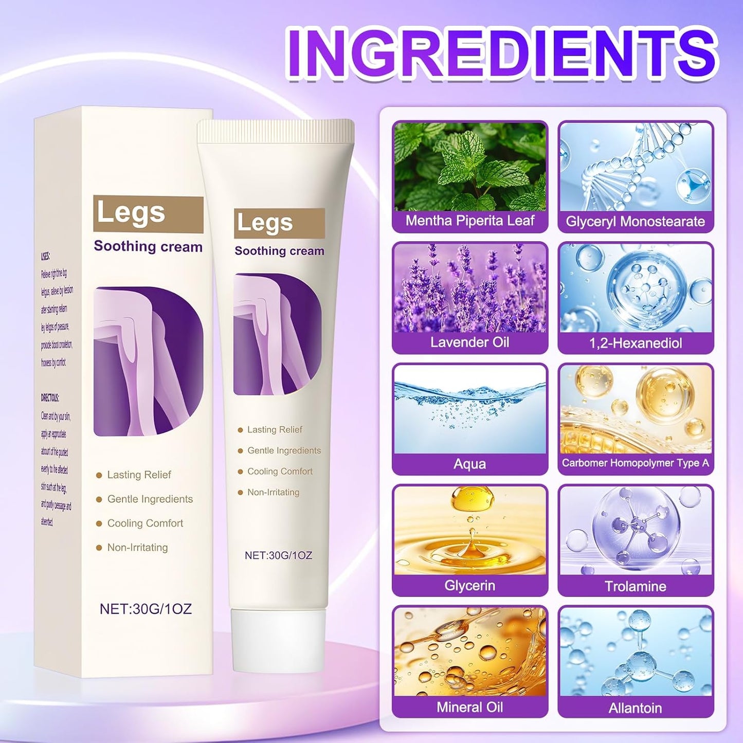 2Pcs Soothing Leg Cream –Varicose Veins Relief,Relieve Gel for Leg Discomfort,Soothing Cooling Gel,Sports Cooling Body Care Cream,Fast Absorbing for Women and Men