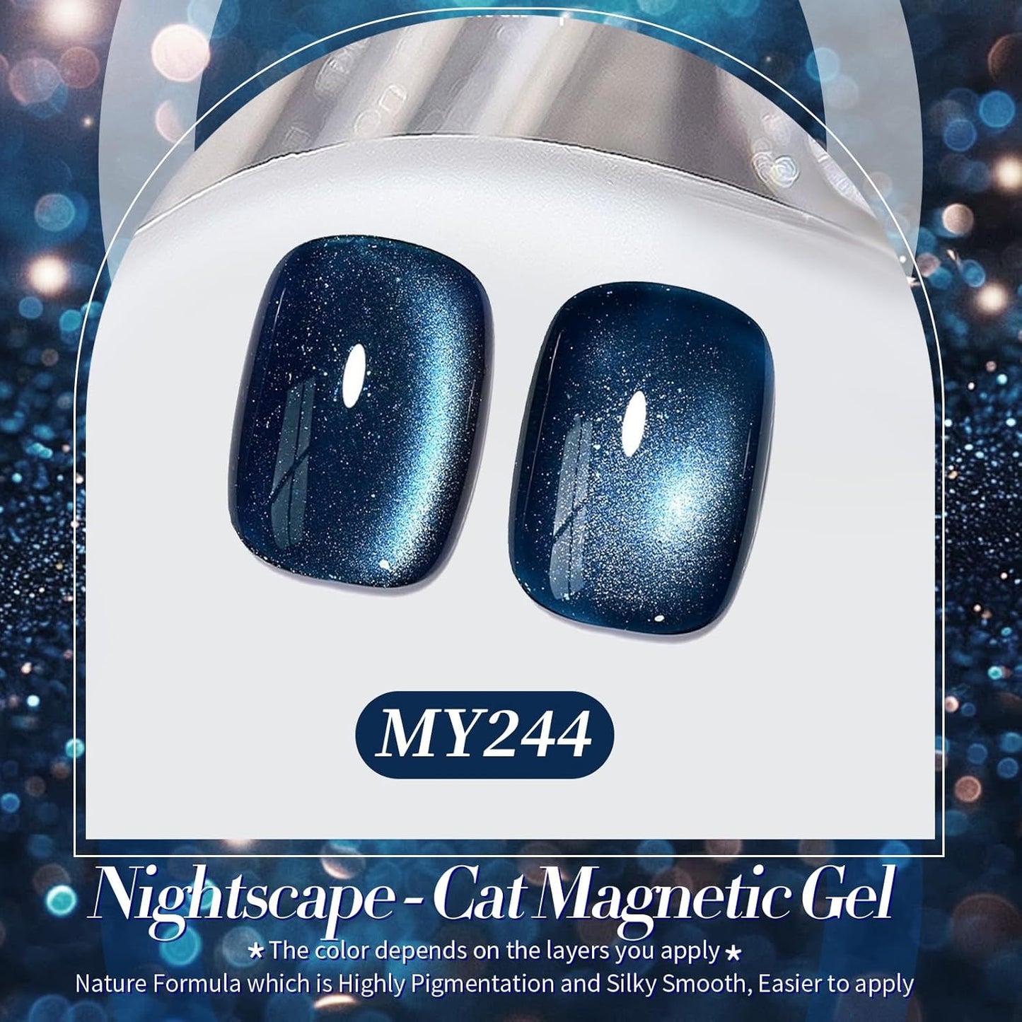 Born Pretty Cat Magnetic Eye Gel Nail Polish,Dark Blue Magnetic Gel Polish Nightscape Cat Magnetic Eye Gel Manicure Nail Art DIY 15ml