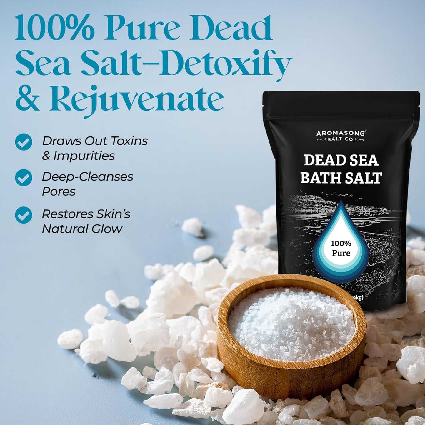 Aromasong Dead Sea Salt Bath Soak 14 OZ Pack – 100% Natural Dead Sea Salts for Soaking, Relaxation, and Detoxification of Skin, Dead Sea Salts for Bath to Rejuvenate and Refresh- Resealable Pack