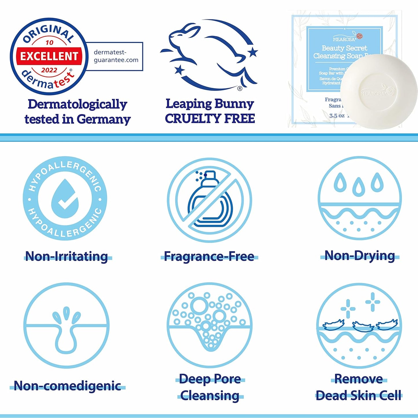 MEAROSA Dermatologically tested Daily Face cleanser and Body wash Fragrance Free Non Drying Non Irritation Soap bar