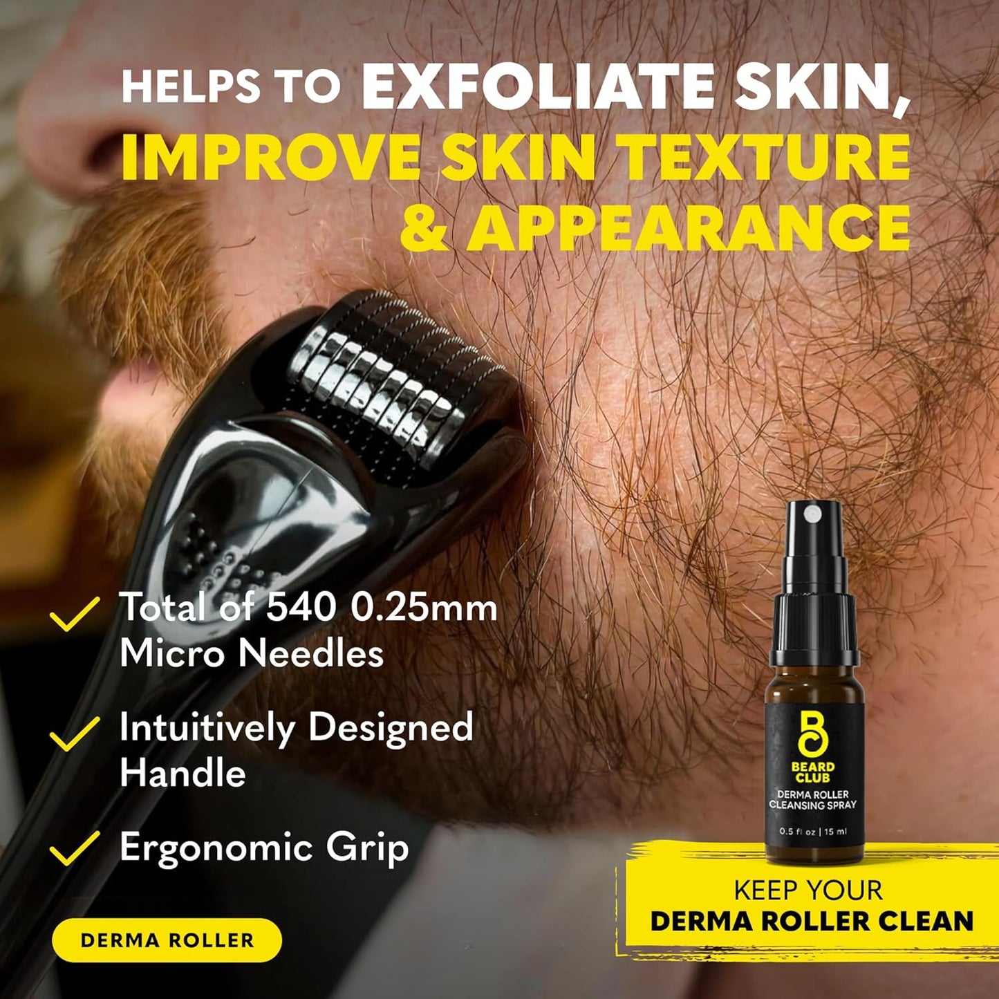 The Beard Club Titanium Beard Growth Kit - Derma Roller, Growth Oil, Vitamins, Vitamin Spray, Biotin Balm, Thickening Conditioner, Shampoo, Straight Razor, Scissors, Comb, Cleansing Spray - Gift Set