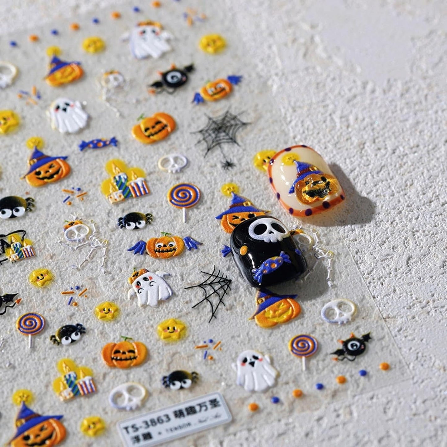 Halloween Nail Art Stickers Pumpkin Star Nail Decals Cute Ghost Nail Stickers with Design Skull Nails Art Decals 5D Embossed Self Adhesive for Women Girls Kid Manicure Charms DIY Decoration