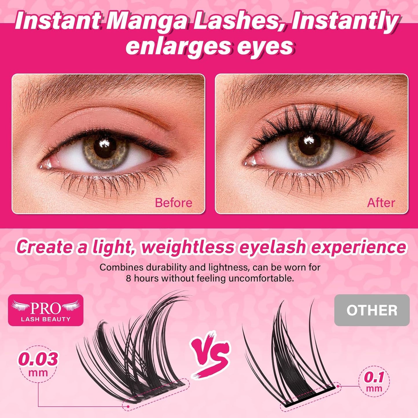 PRO LASHBEAUTY Manga Lash Clusters Kit with Lash Bond and Seal Eyelash Applictor Lash Remover DIY Lash Extension Kit for Beginner Waterproof Resuable Eyelash Extensions at Home (Sweety,8-16mix)