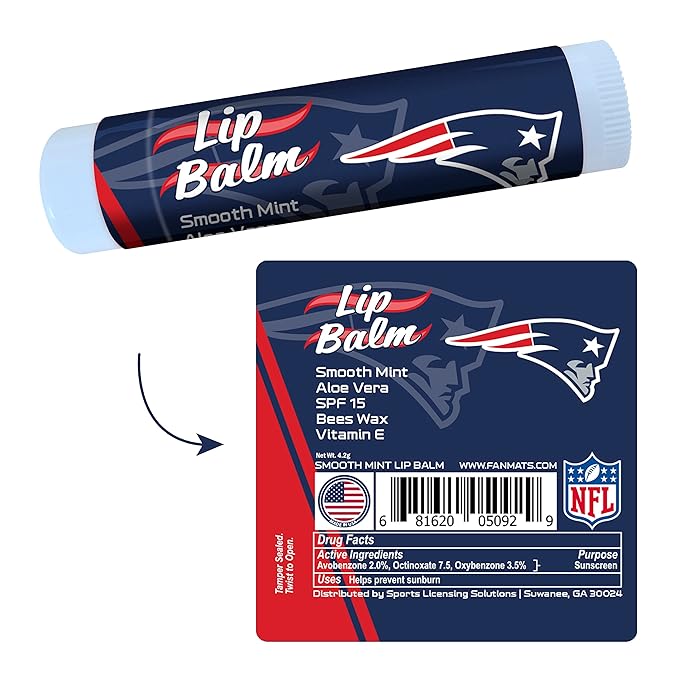 FANMATS 34708 New England Patriots Smooth Mint SPF 15 Lip Balm