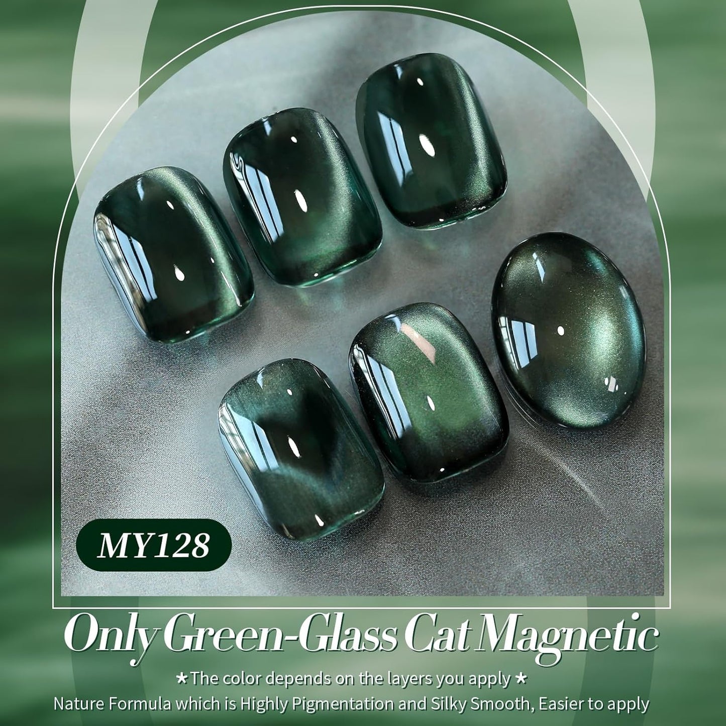Born Pretty Cat Magnetic Gel Nail Polish, Retro Green Gel Polish Crystal Cat Holographic Magnetic Nail Polish Nail Art Manicure Salon DIY at Home 15ML