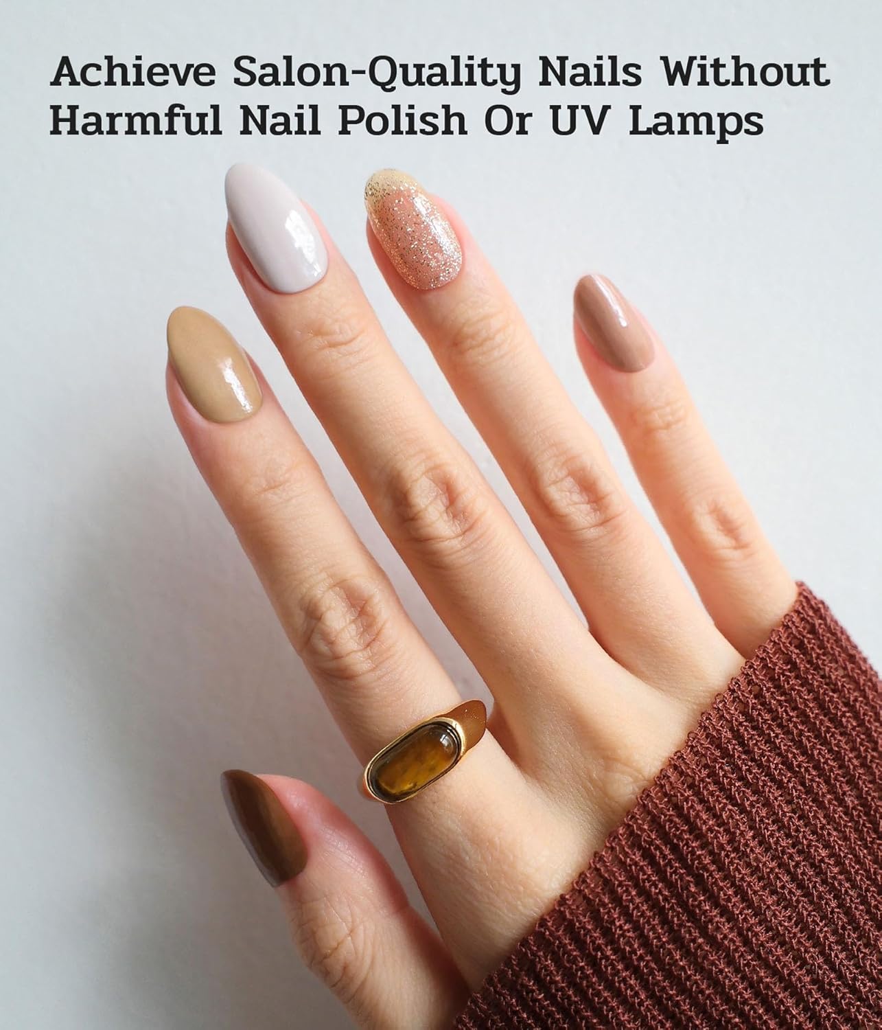 Nail Polish Strips - 22 Pcs Salon Quality Gel Nail Stickers - Long Lasting Wraps (Creamy Mushroom Brown)