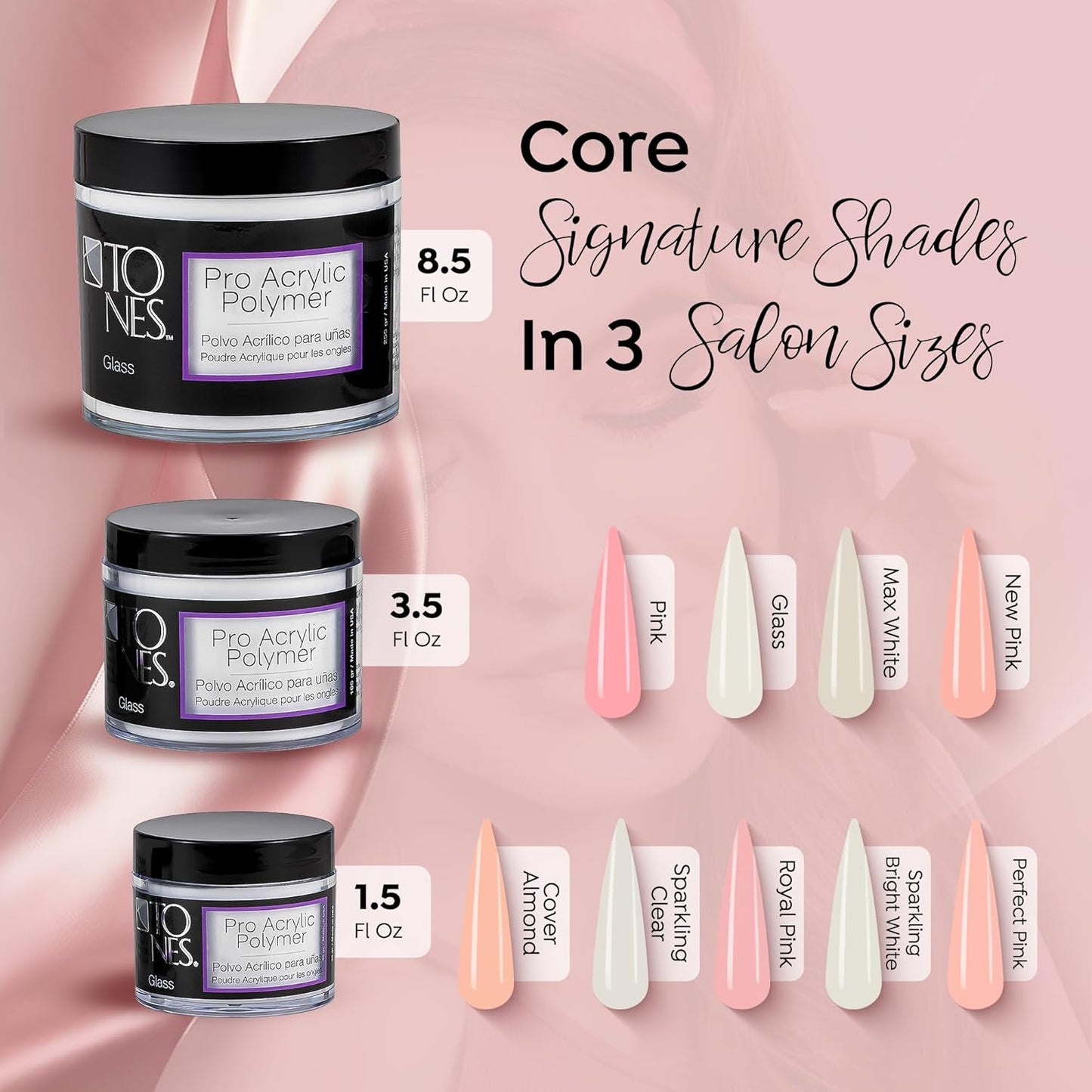 Tones Pro Acrylic Nail Powder, Glass (Clear), (1.5 Fl Oz) - Long-Lasting & Non-Yellowing Polymer for Salon Quality Nail Extensions & 3D Art