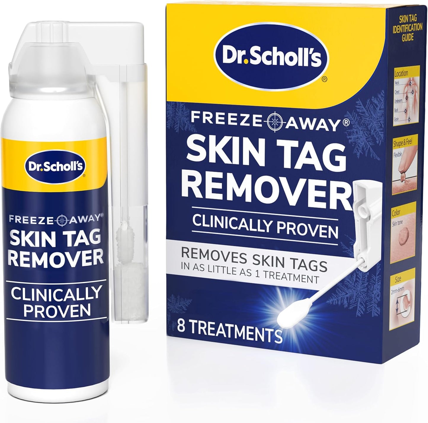 Dr. Scholl's Freeze Away Skin Tag Remover Kit, 8 ct – Completely removes Skin Tags in As Little As 1 Treatment, FDA-Cleared & Clinically Proven At-Home Removal, Easy 1-Handed Action, Permanent Results
