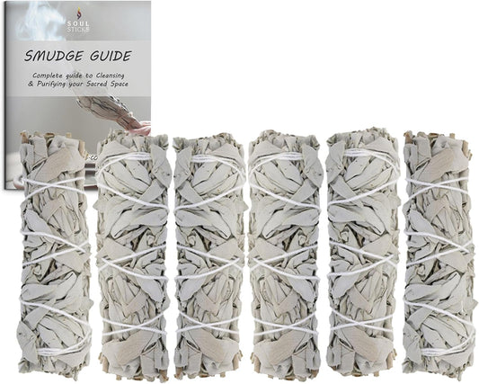SOUL STICKS 9 Inch 6-Pack Organic California White Sage Smudge Sticks Bulk for Home Cleansing, Negative Energy Removal, Good Energy Meditation & Smudging Rituals | Pure Sage Bundles
