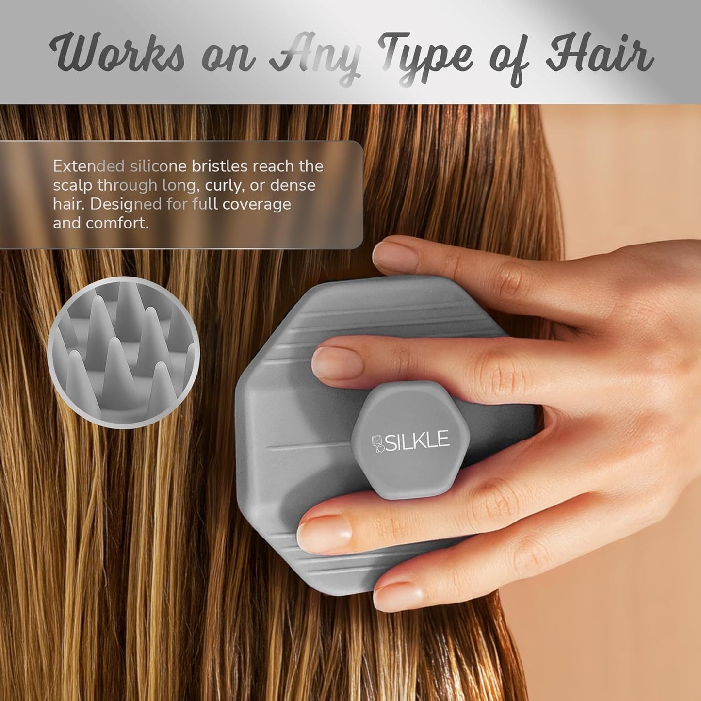 Silicone Scalp Scrubber - Massage Shampoo Brush, Soft Bristles for Hair Growth & Dandruff Removal - Ergonomic Design, Wet & Dry Use, Deep Cleansing Scalp Exfoliator for All Hair Types - Gray