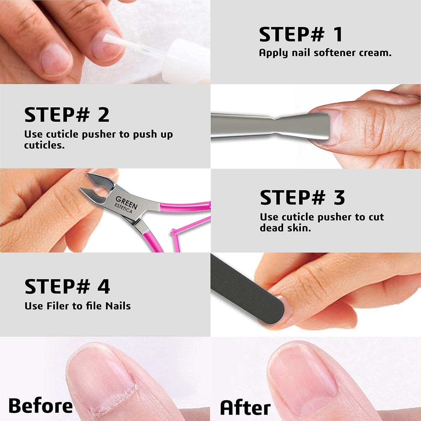 Professional Cuticle Trimmer with Cuticle Pusher Nail Cuticle Remover Nipper Silver Stainless Steel Sharp Blades Manicure Tools with Double Spring Nail Care Pedicure Nail Tools Home Spa (Pink)