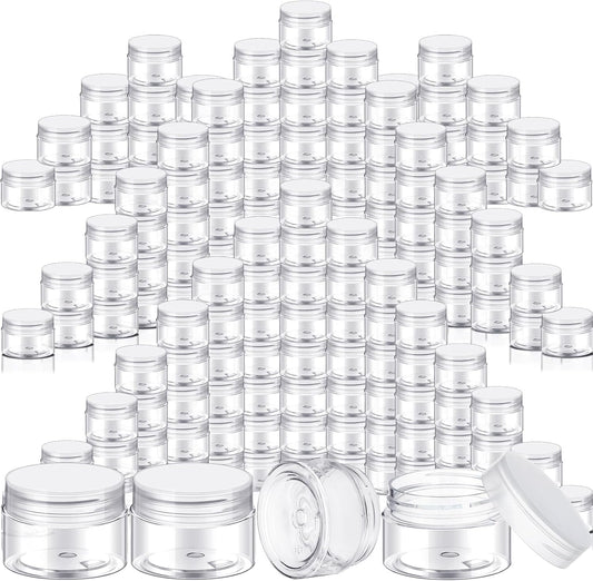SATINIOR 100 Pcs Plastic Jars with Lids Small Containers Lids Wide Mouth Small Plastic Containers for Lotion Cream Rhinestones Body Butters Travel Storage(1 oz,Clear)