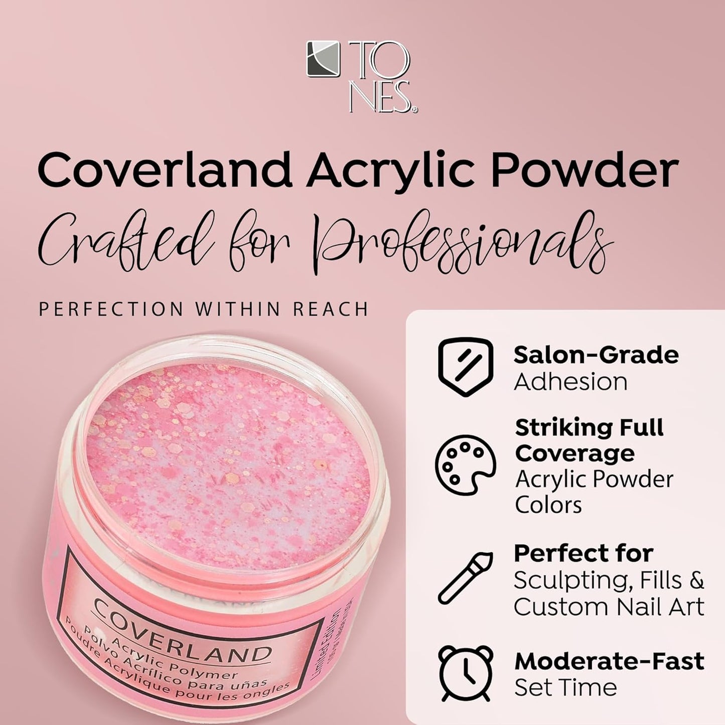 Tones Coverland Acrylic Nail Powder "Tango" - Limited Edition Acrylic Powder for Nail Design, Sculpting, and Masking Nail Bed Imperfections - Professional Acrylic Nail Supplies - (1.5 Oz)