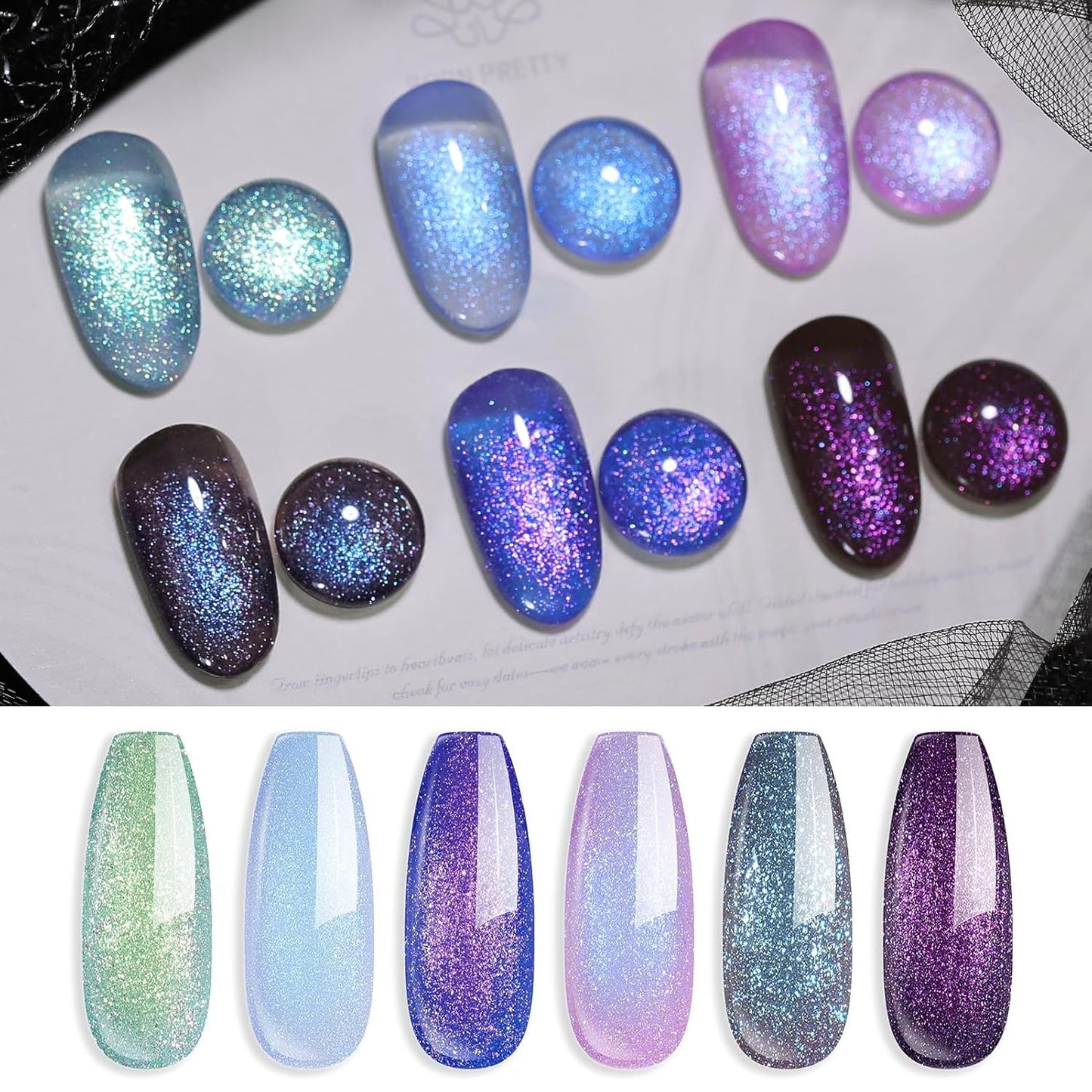 Born Pretty Chameleon Gel Nail Polish Set, 6 Colors Aurora Shimmer Glitter Gel Polish Kit Blue Green Purple Nail Gel Polish Long Lasting Set for Manicure and Nail Art, DIY at Home, Salon-Quality 7ml