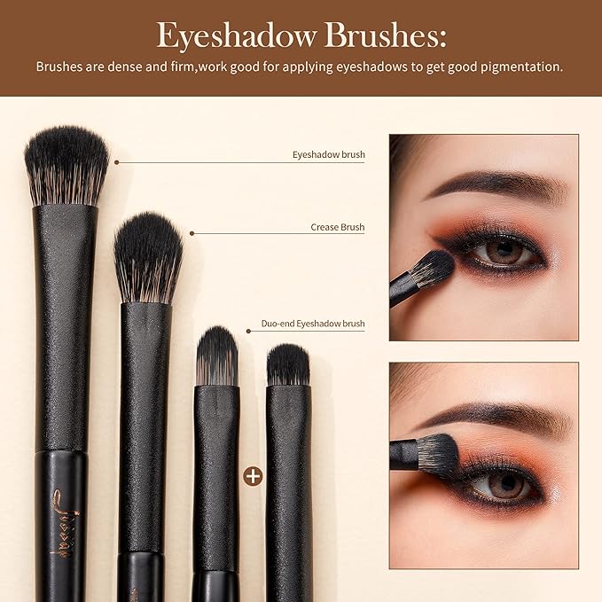Jessup Eyeshadow Brush Set, 10Pcs Eye Makeup Brushes Professional for Blending Eye Shadow Liner Crease, Duo-end Brow Brush, Elegant Black T337