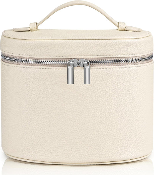 Makeup Bag Vanity Case Cosmetic Bag with Removable Divider Travel Toiletry Bag for Women Portable Make up Box Organizer, Beige