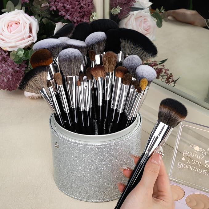 Bueart Design 36Pcs PRO Grade Natural Goat Hair Pony Bristles Makeup Brushes Set with Super Holder Professional-Grade Precision & Luxury Brush for beauty enthusiasts&professionals Makeup Artist
