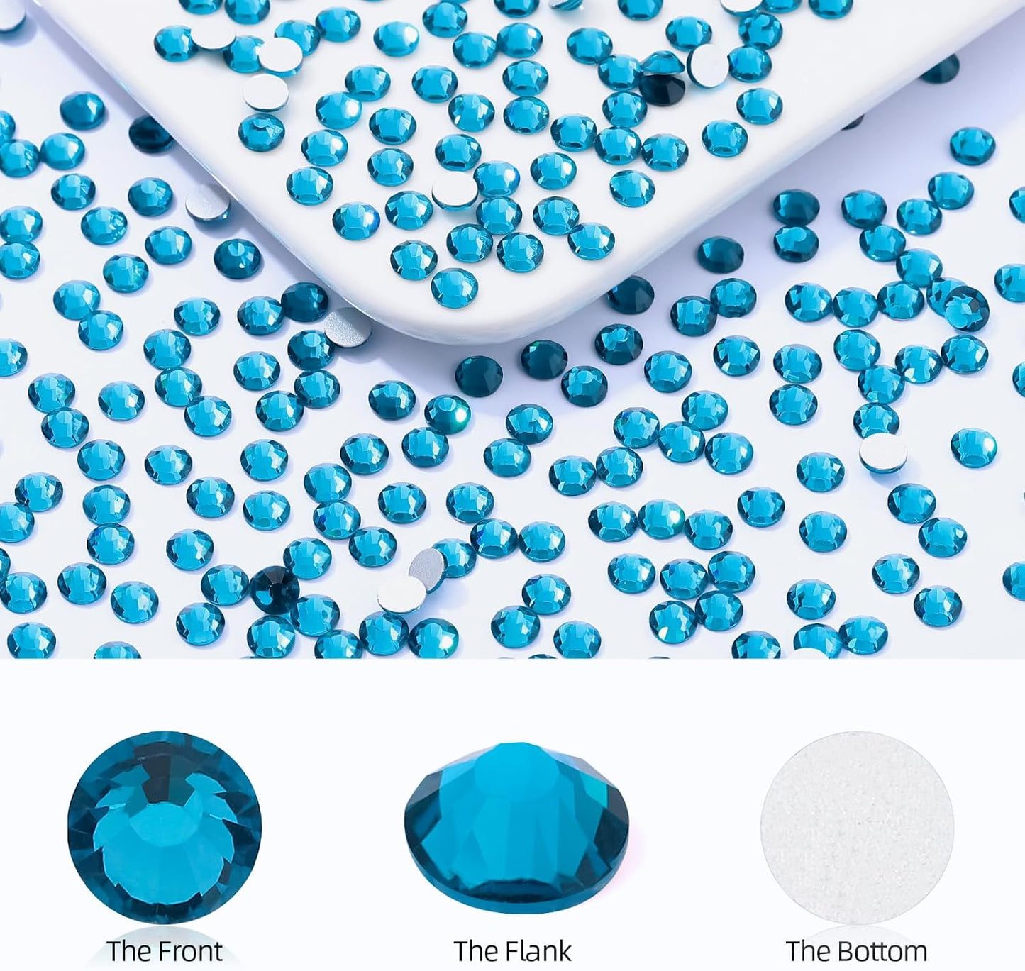 Malachite Blue Flatback Rhinestones, Glass Rhinestones for Nail Art and Craft, Glue Fix, Loose Crystal Gemstones(Malachite Blue, SS12, 2880pcs, 2.9-3.0mm)