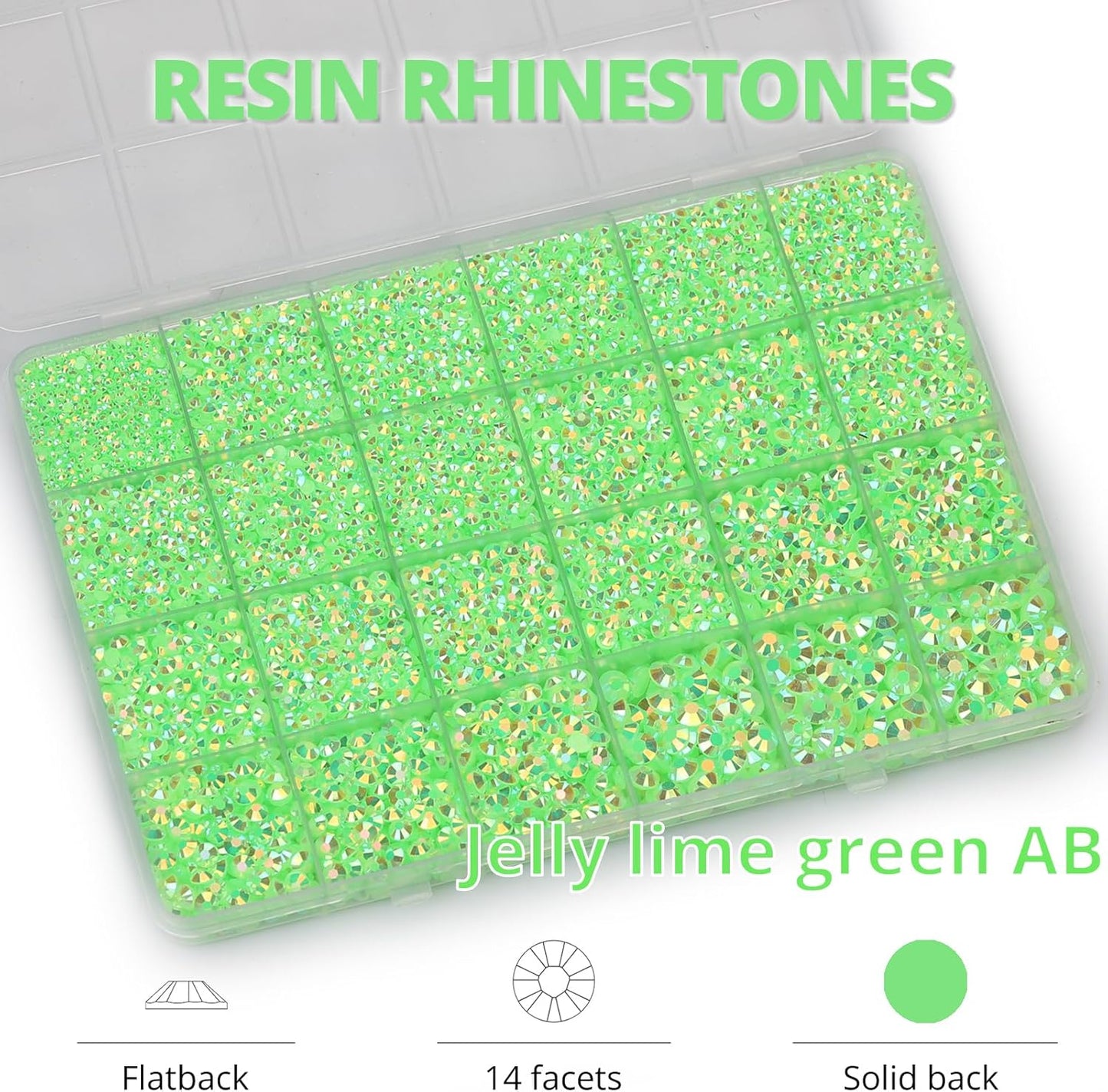 30000Pcs Resin Jelly Rhinestones Set for Crafting Bedazzling, Neon Lime Green AB Flatback Gems Jewels for Crafts Clothes Shoes Fabric Outfit Makeup, Flat Back Crystal 2-6mm with b 7000 Glue