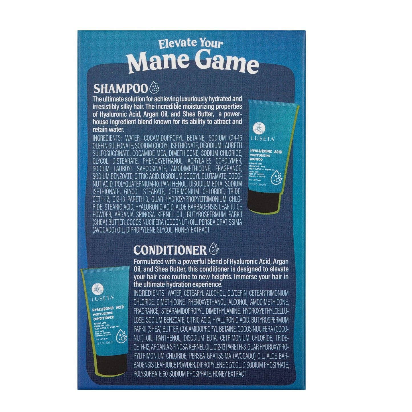 Luseta Hyaluronic Acid Moisturizing Shampoo & Conditioner Set for Dry and Damaged Hair, Sulfate Free Shampoo and Conditioner for Women Infused with Argan Oil and Shea Butter Paraben-Free 2 x 1.01oz